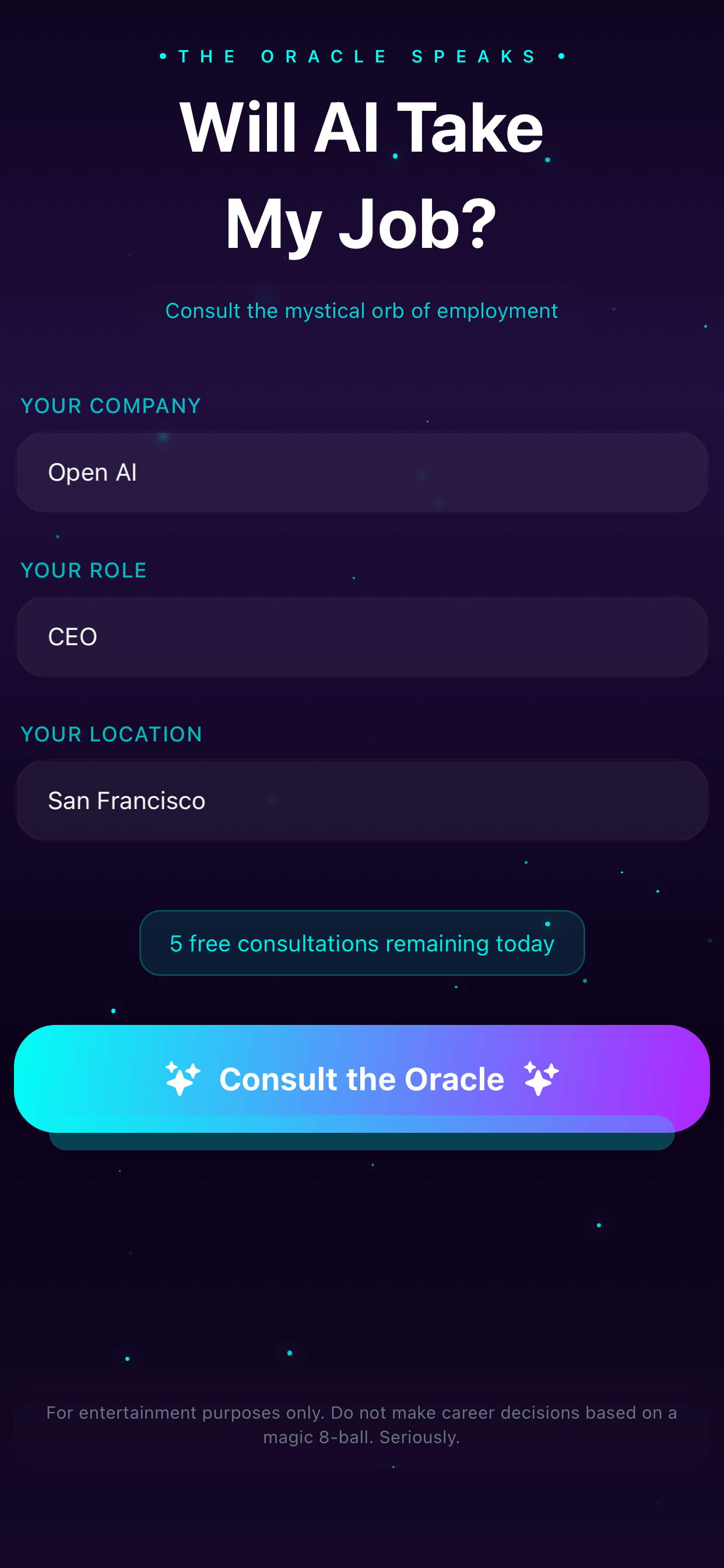 Enter your company, role, and location details