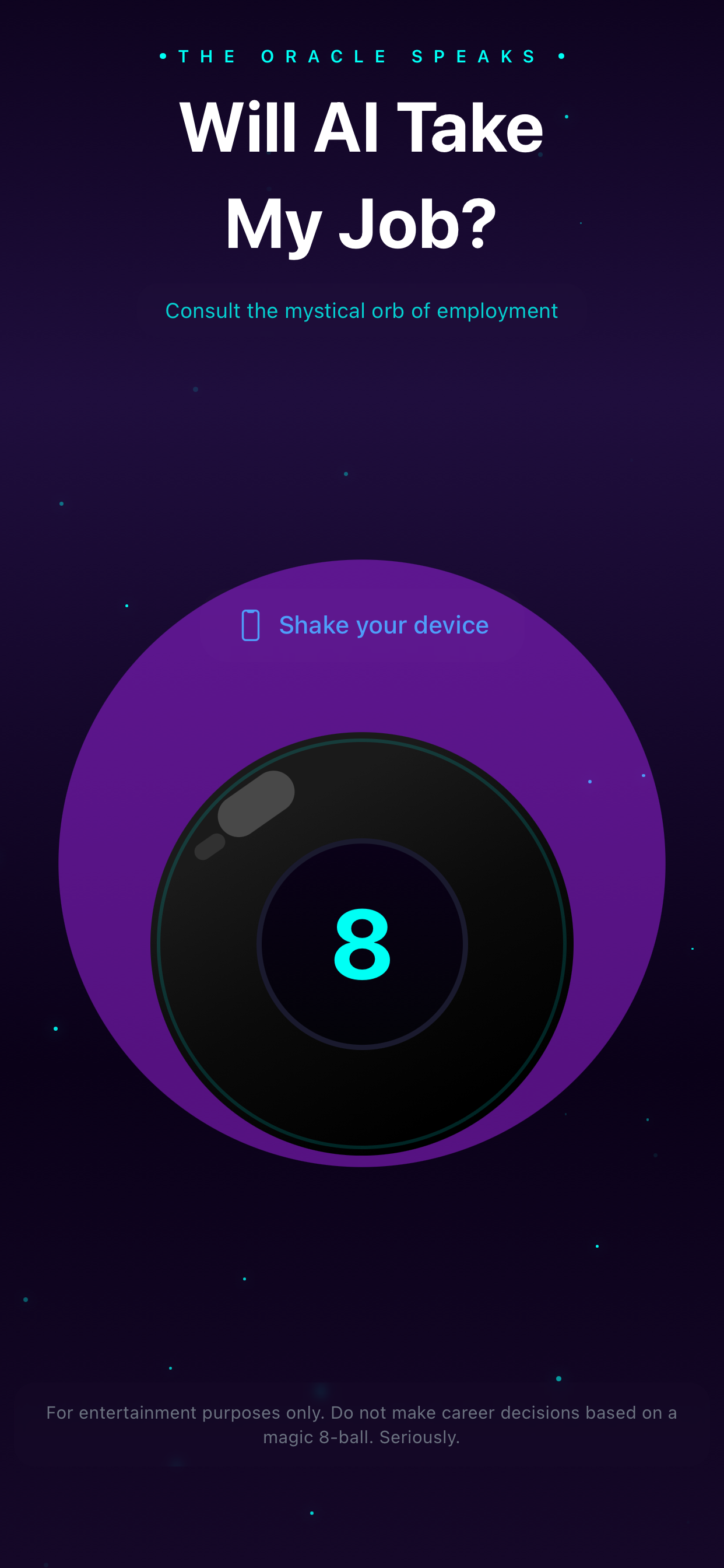 Magic 8-ball interface prompting to shake device