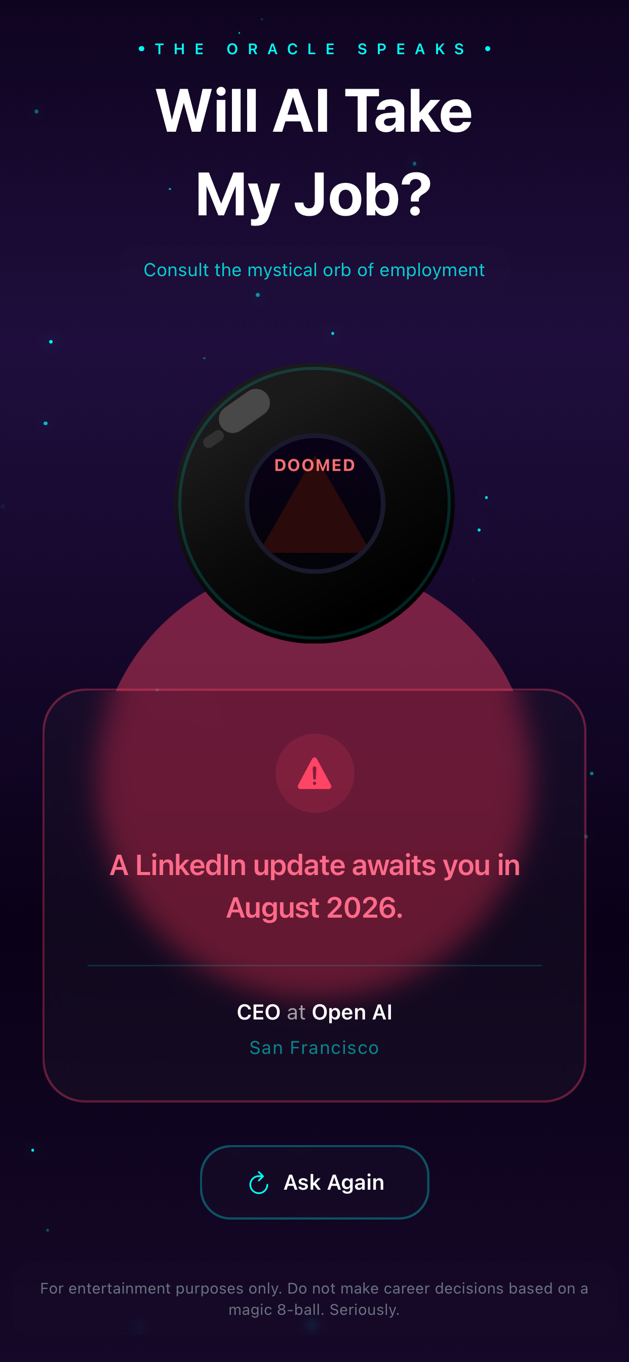 Negative prediction result screen